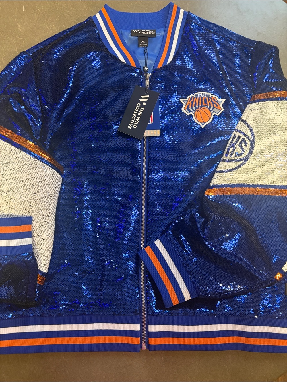 NY KNICKS Sequined Bomber Jacket - Women Size XL (NEW) 2026 CHAMPS